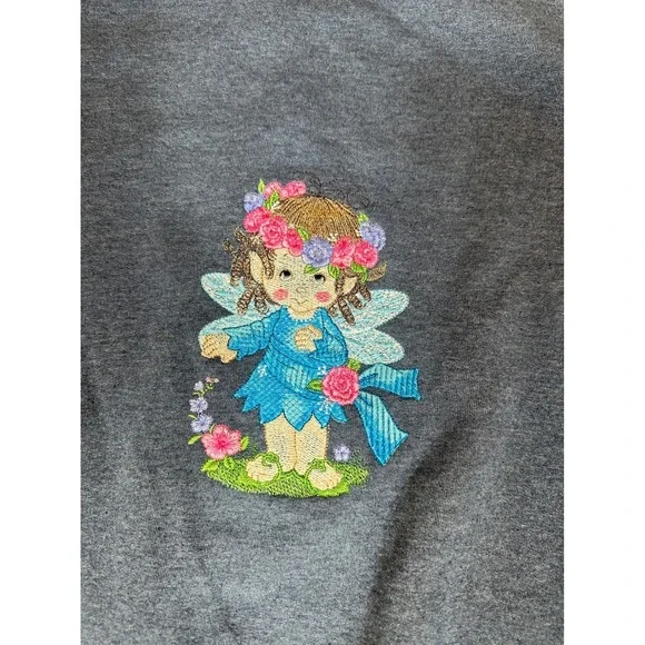 Gildan XL‎ Blue Fairy Embroidered Crewneck Sweatshirt Whimsical Top - Picture 2 of 8